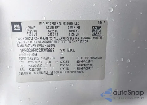 2012 Chevrolet Tahoe C1500 Ls из США, поврежденный, VIN 1GNSCAE02CR308972